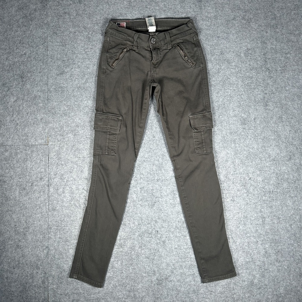 Vintage True Religion Casey Pants Womens 25 Olive Green Y2K Cargo Skinny Stretch
